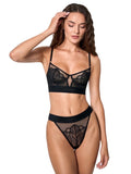 LIA STUDIO LINGERIE black bandeau bra and lace-and-mesh thong