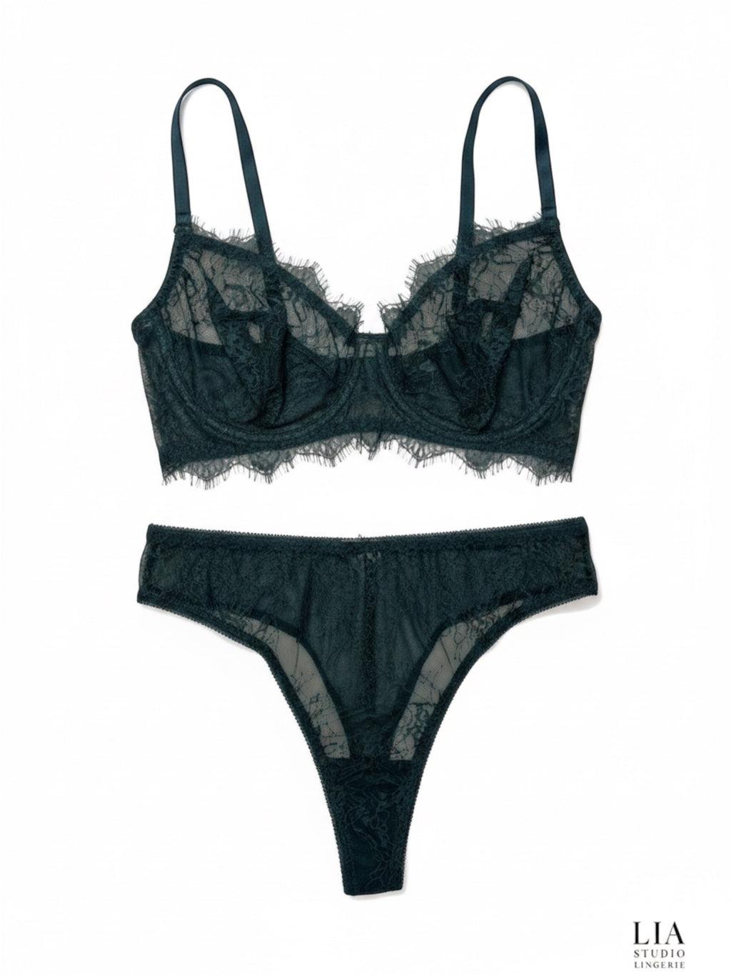 LIA STUDIO LINGERIE Atlantic Deep lace lingerie set with underwired bra and thong. Made in Ukraine.