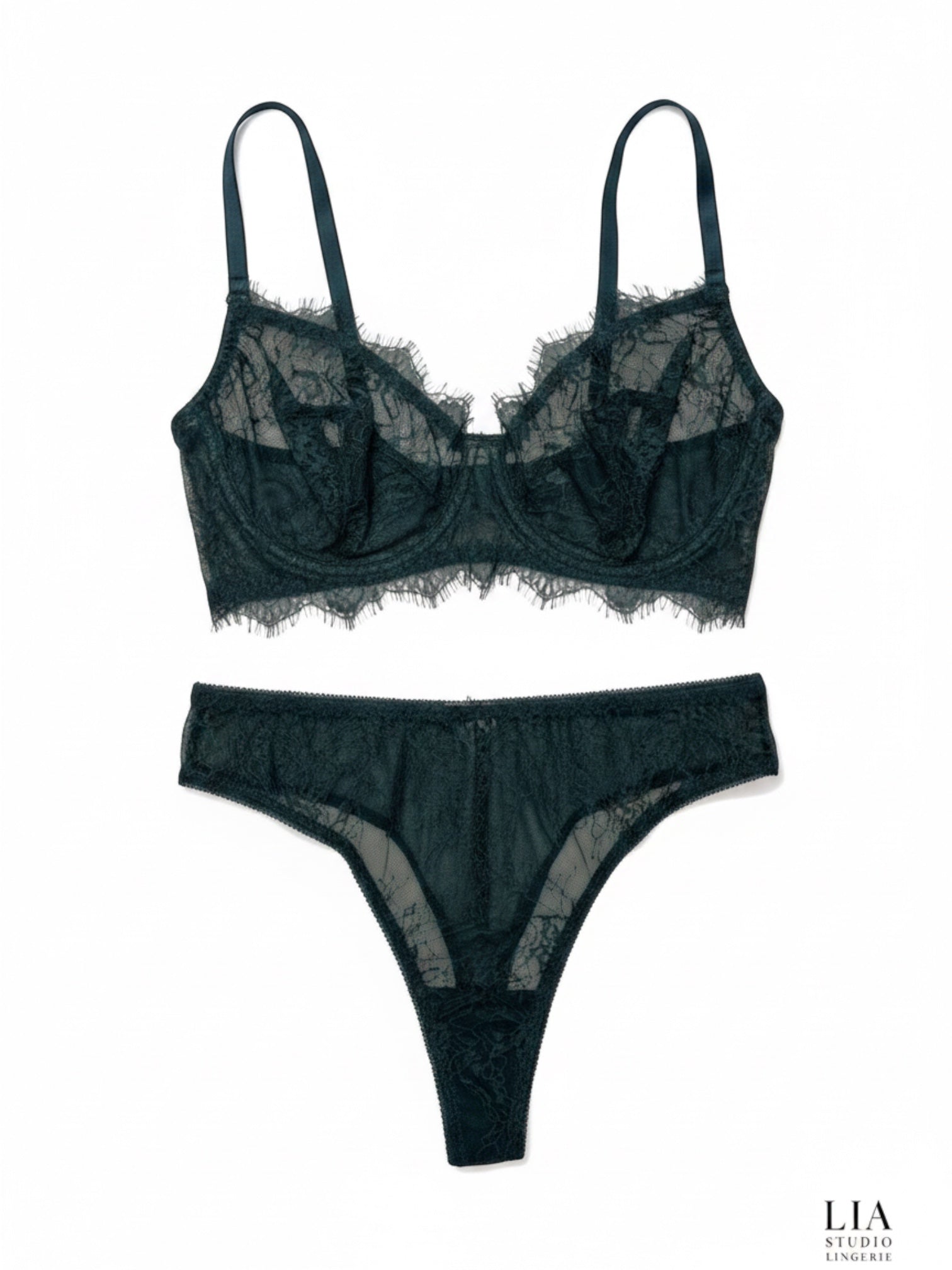 LIA STUDIO LINGERIE Atlantic Deep lace lingerie set with underwired bra and thong. Made in Ukraine.