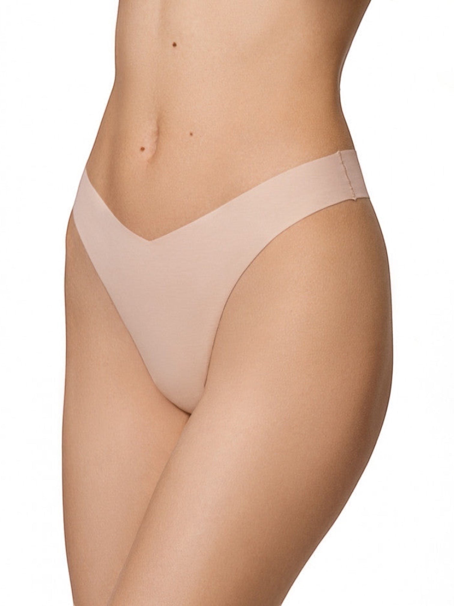 LIA STUDIO LINGERIE light beige seamless cotton thong panties with laser-cut edges for an invisible fit.