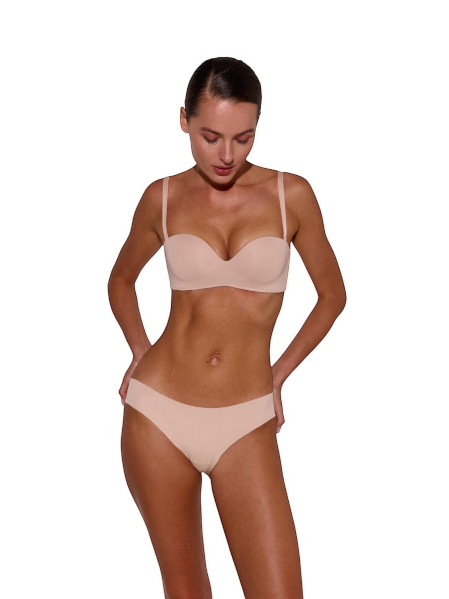 LIA STUDIO LINGERIE Magnolia beige strapless balconette bra with double push-up in smooth microfiber