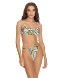 LIA STUDIO LINGERIE bikini with a leaf and flower print, white and green, featuring ties and Italian embellishments.