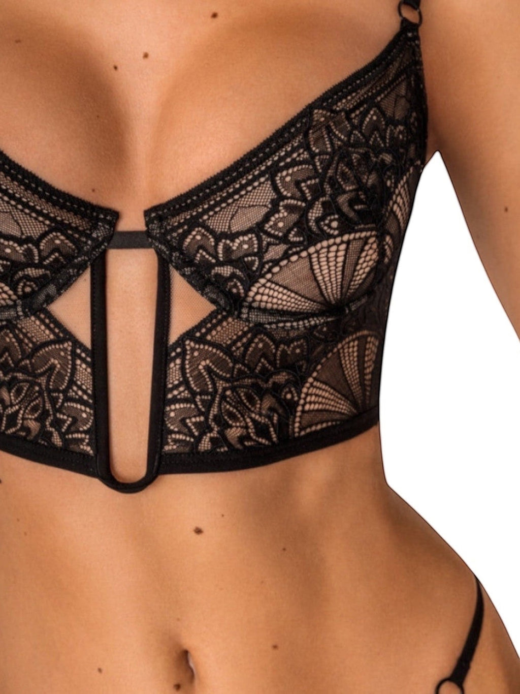 LIA STUDIO LINGERIE black bustier bra with soft cups and lace, adjustable straps