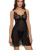 LIA STUDIO LINGERIE Gloria black semi-transparent nightdress with Italian lace and adjustable straps.
