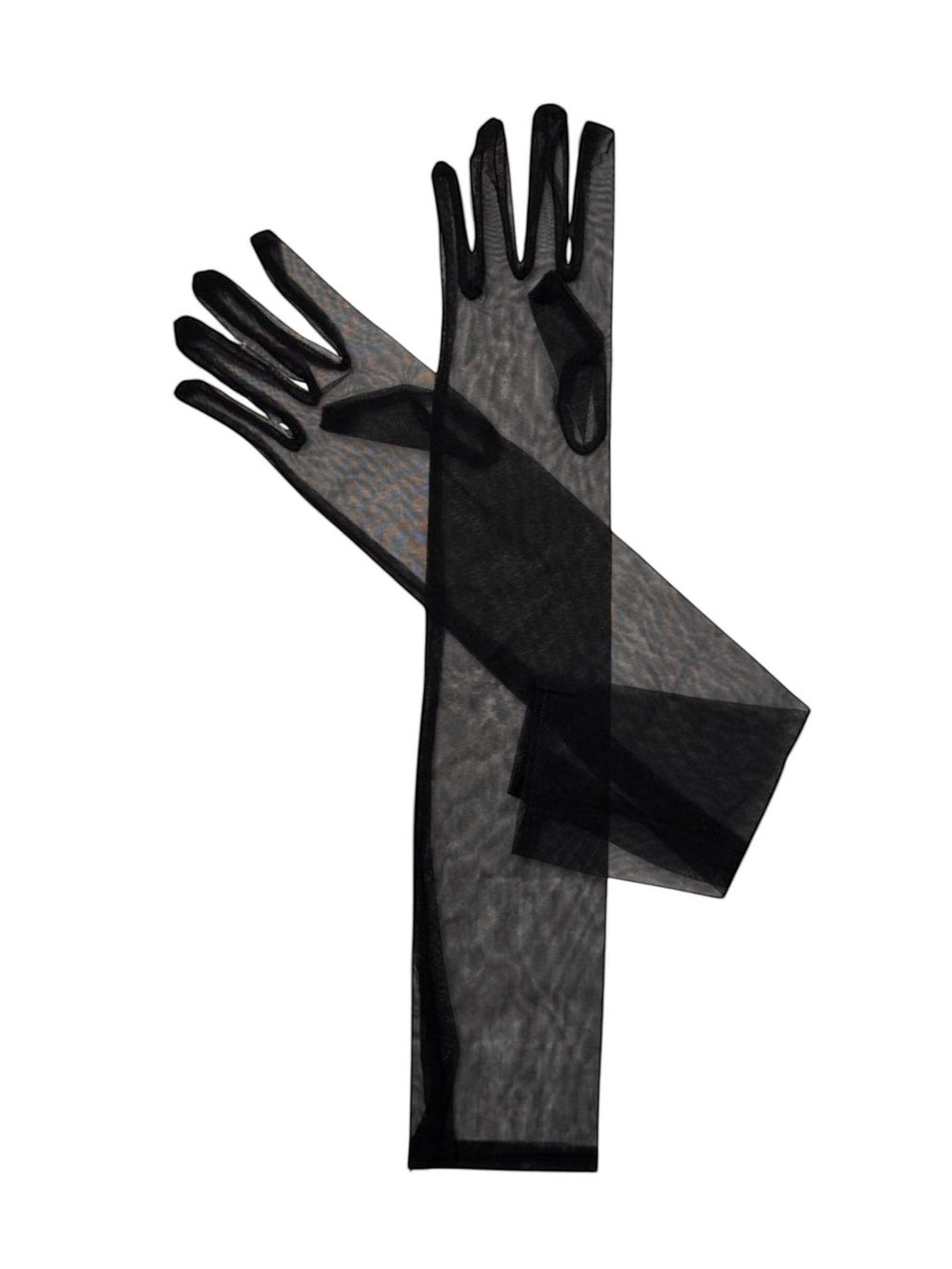 LIA STUDIO LINGERIE black long-sleeved mesh gloves that reach the shoulders, perfect for creating a dramatic look.