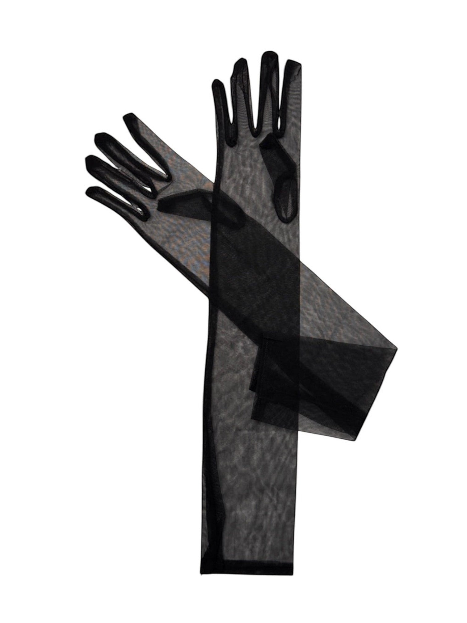 LIA STUDIO LINGERIE black long-sleeved mesh gloves that reach the shoulders, perfect for creating a dramatic look.