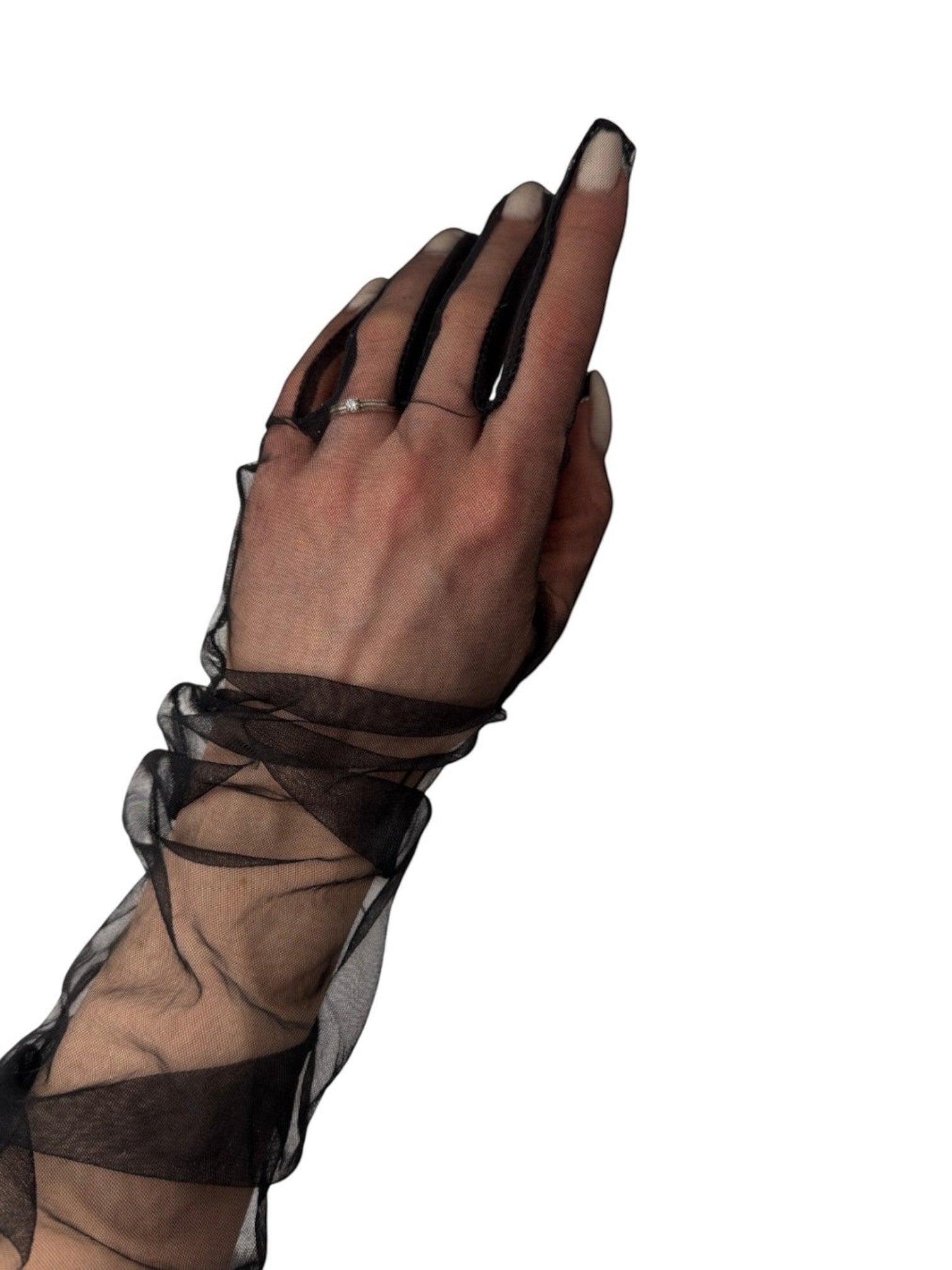 LIA STUDIO LINGERIE black long mesh gloves with ruffles at the wrist