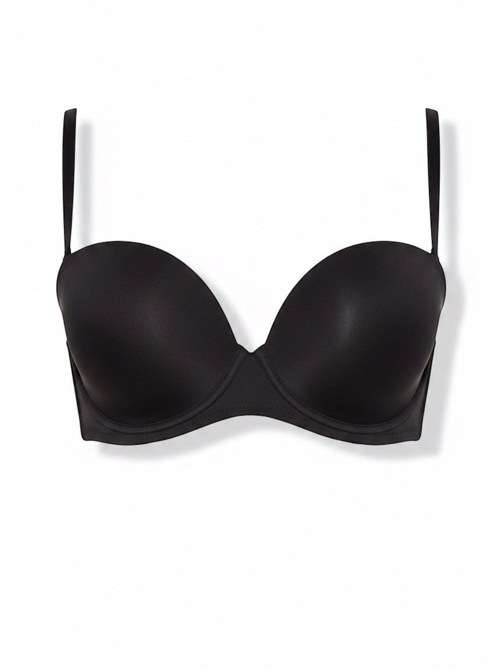 LIA STUDIO LINGERIE Push-Up Wire-free Balconette Bra Caramela - Black. Smooth polyamide and spandex blend, molded cups, strapless design.
