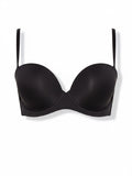 LIA STUDIO LINGERIE Push-Up Wire-free Balconette Bra Caramela - Black. Smooth polyamide and spandex blend, molded cups, strapless design.