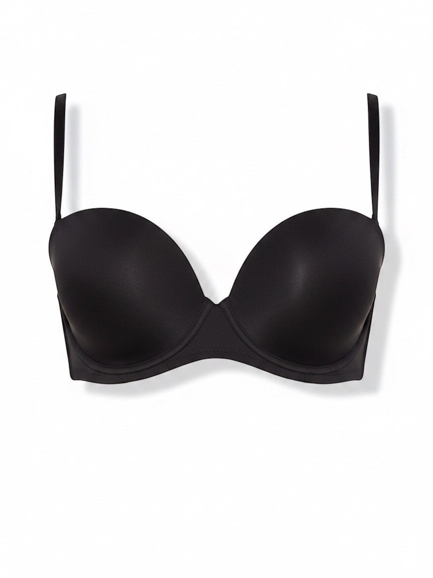 LIA STUDIO LINGERIE Push-Up Wire-free Balconette Bra Caramela - Black. Smooth polyamide and spandex blend, molded cups, strapless design.
