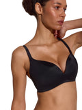 LIA STUDIO LINGERIE Marita black seamless moulded polyamide bra with laser-cut edges on a model