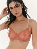 LIA STUDIO LINGERIE: a salmon-colored mesh bra with adjustable straps and underwire cups. Made to order.