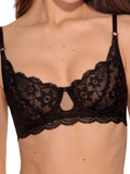 LIA STUDIO LINGERIE black POLA soft underwired bra with floral French lace, teardrop neckline, and minimalist bow.