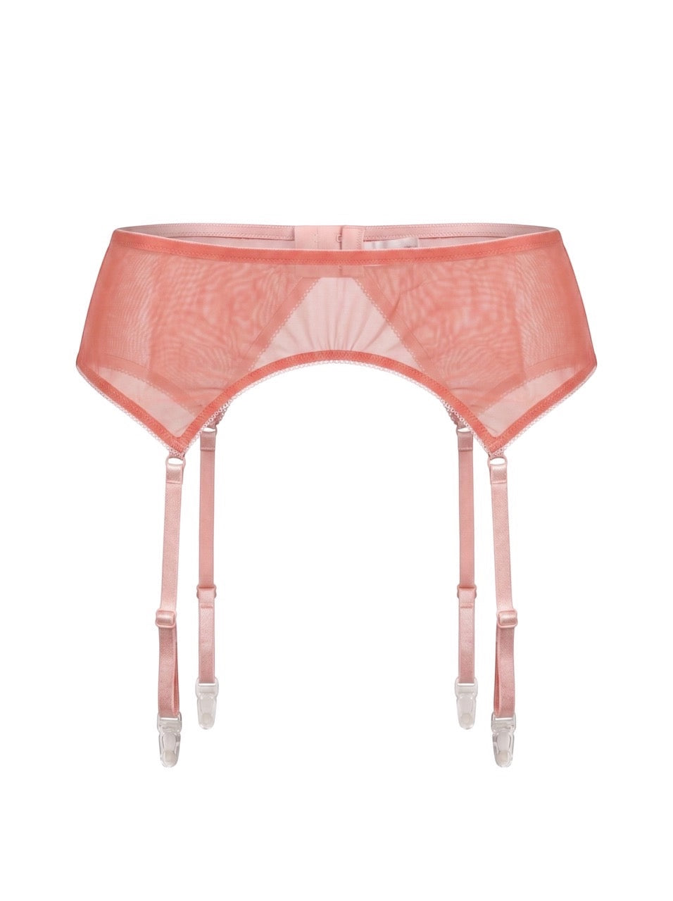 LIA STUDIO LINGERIE Serena salmon sheer mesh garter belt with adjustable straps and delicate lightweight fabric